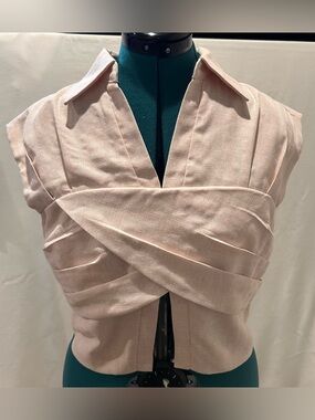 Commense NWT Blush Pink Linen Blend Twist-Front Collared Tank